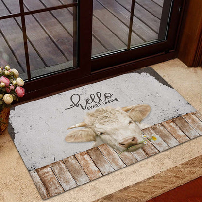 Farm House Door Mat, Charolais Hello Sweet Checks Doormat, Custom Welcome Mats