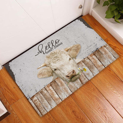 Farm House Door Mat, Charolais Hello Sweet Checks Doormat, Custom Welcome Mats