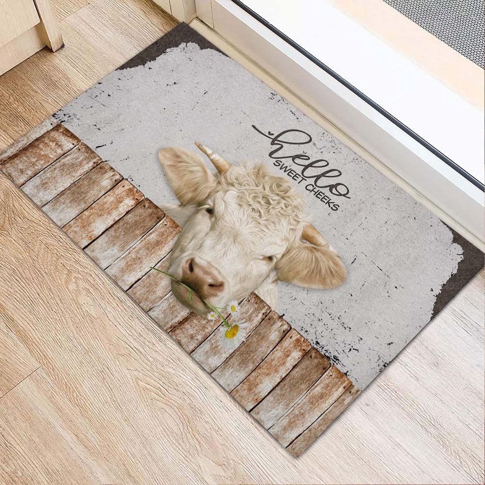 Farm House Door Mat, Charolais Hello Sweet Checks Doormat, Custom Welcome Mats
