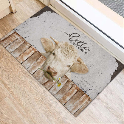 Farm House Door Mat, Charolais Hello Sweet Checks Doormat, Custom Welcome Mats