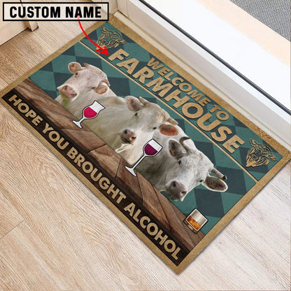 Farm House Door Mat, Charolais Hope You Bought Alcohol Custom Name Doormat, Custom Welcome Mats