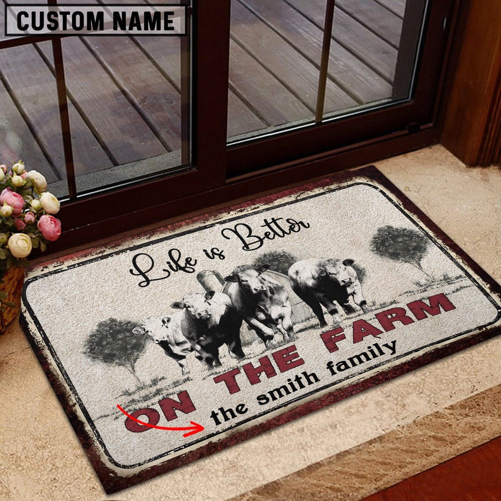 Farm House Door Mat, Charolais Life is Better Custom Name Doormat, Custom Welcome Mats