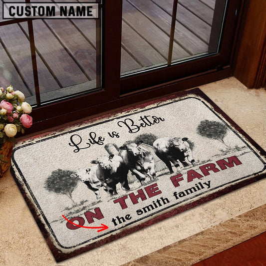 Farm House Door Mat, Charolais Life is Better Custom Name Doormat, Custom Welcome Mats