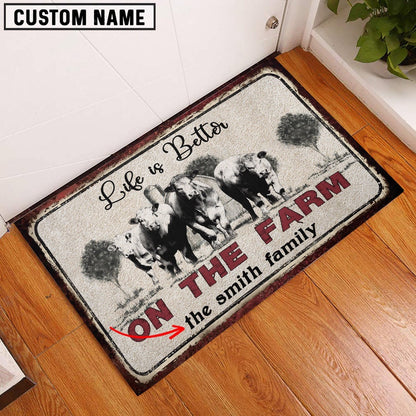 Farm House Door Mat, Charolais Life is Better Custom Name Doormat, Custom Welcome Mats