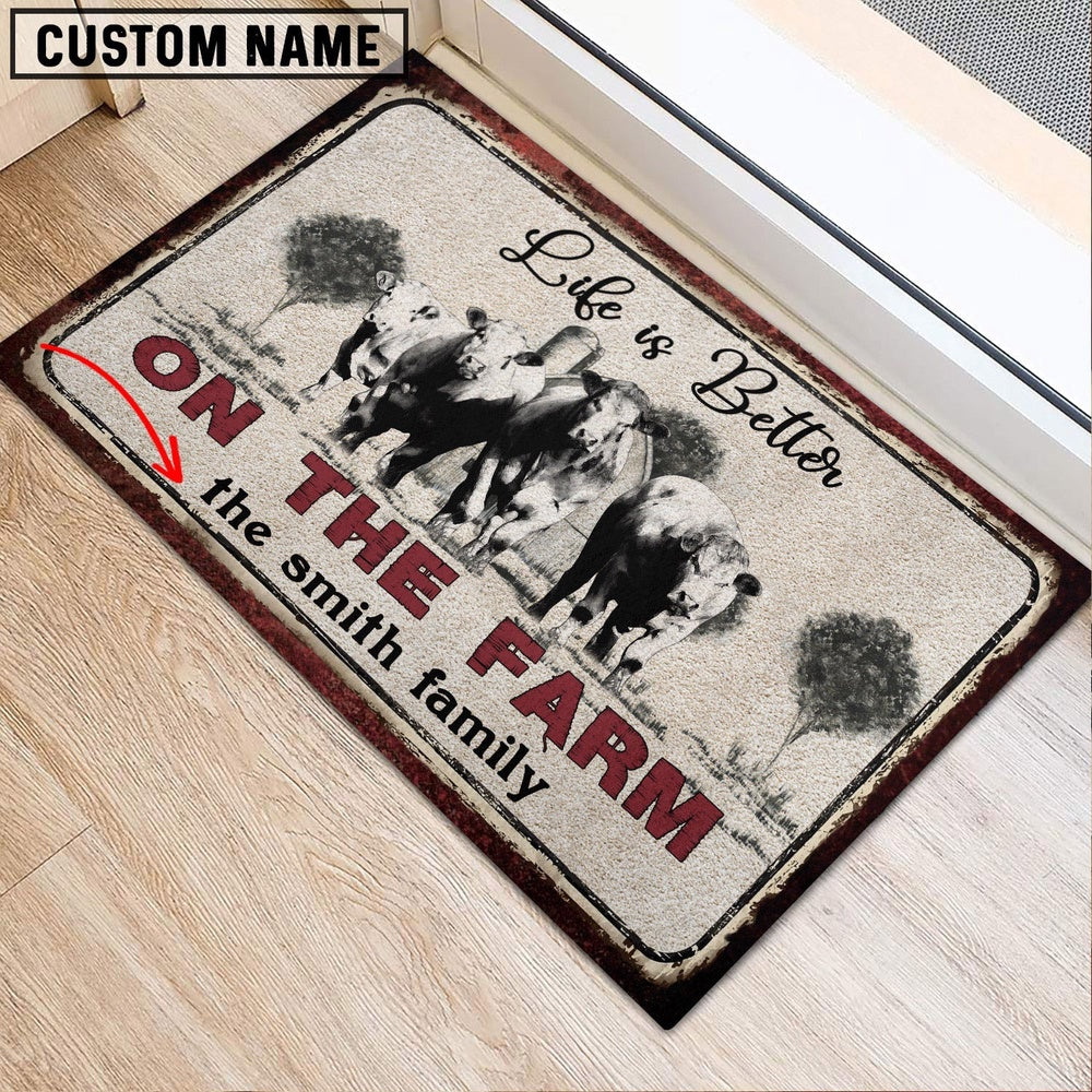 Farm House Door Mat, Charolais Life is Better Custom Name Doormat, Custom Welcome Mats