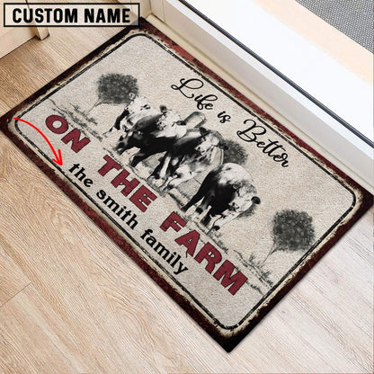 Farm House Door Mat, Charolais Life is Better Custom Name Doormat, Custom Welcome Mats