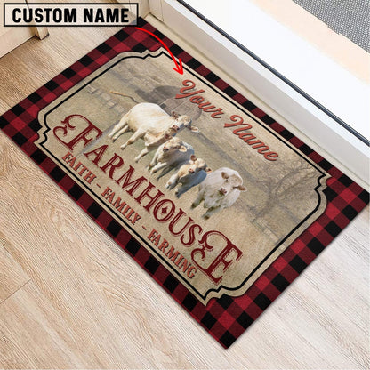 Farm House Door Mat, Charolais No Horn Faith Family Farming Custom Name Doormat, Custom Welcome Mats