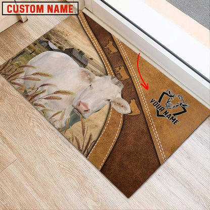 Farm House Door Mat, Charolais No Horn Personalized Welcome Doormat, Custom Welcome Mats