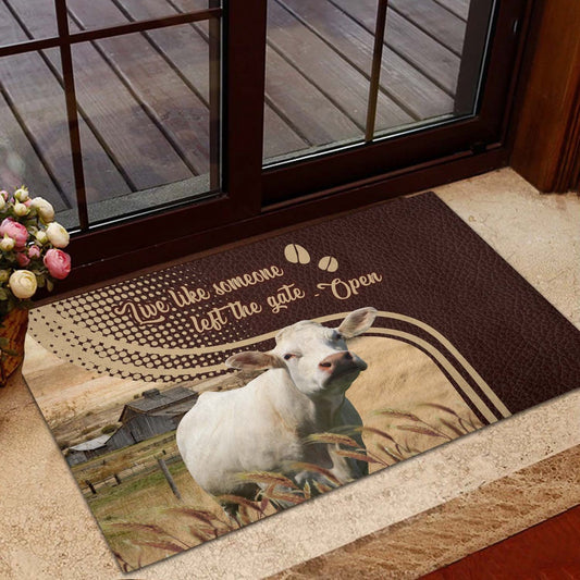 Farm House Door Mat, Charolais No Horns Live Like Someone Left The Gate Open Doormat, Custom Welcome Mats