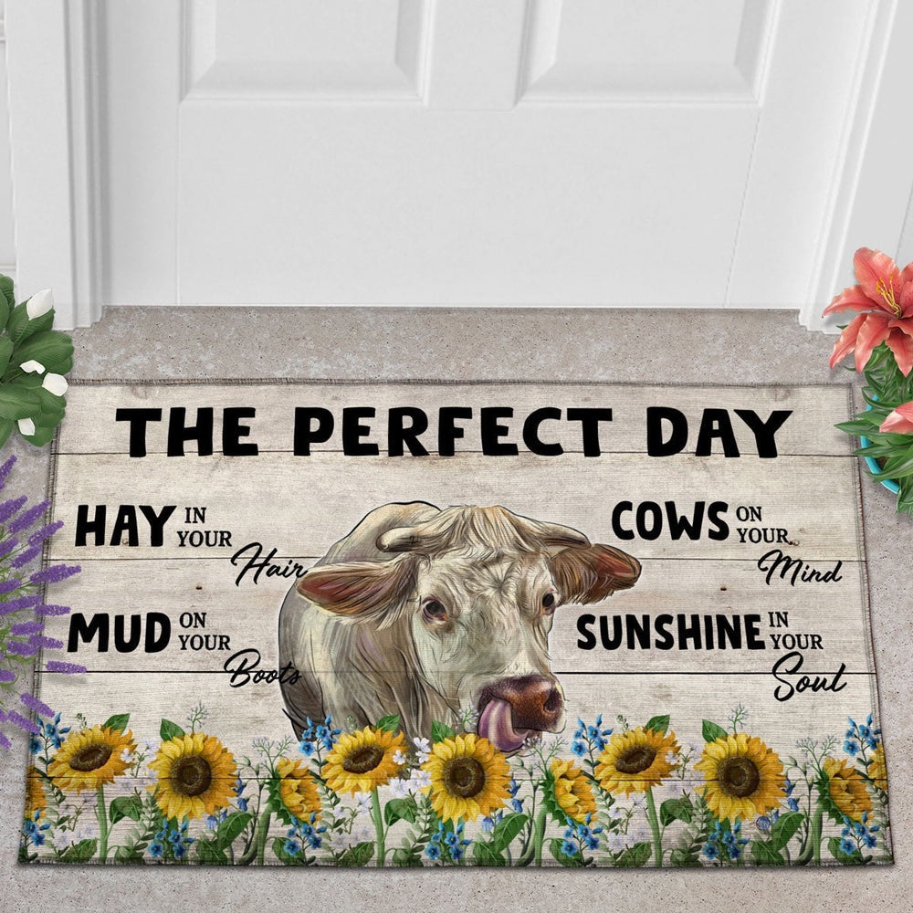 Farm House Door Mat, Charolais The Perfect Day Doormat, Custom Welcome Mats