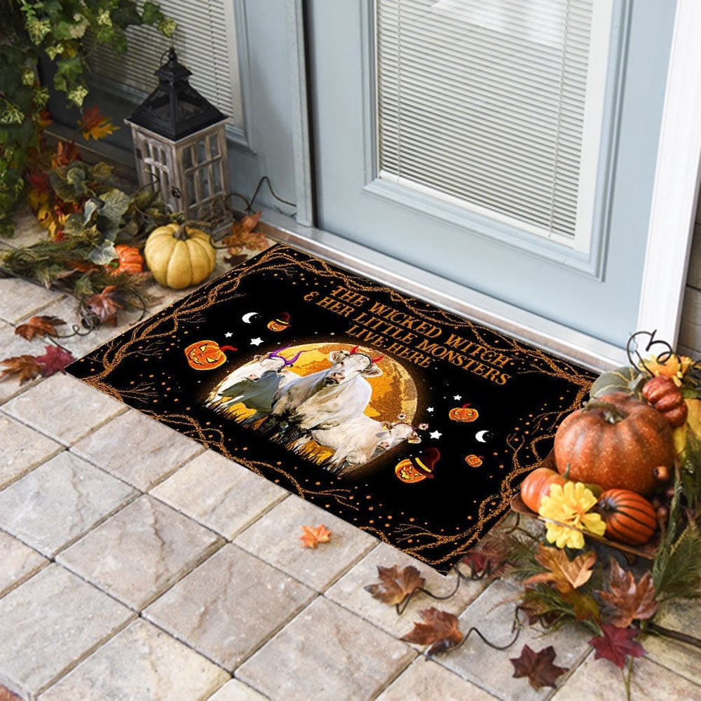 Farm House Door Mat, Charolais The Wicked Witch And Her Little Monsters Live Here Doormat, Custom Welcome Mats