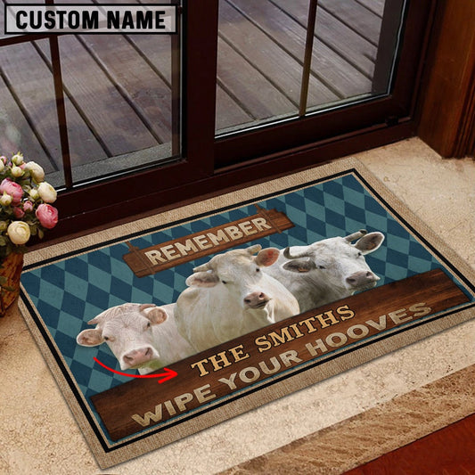 Farm House Door Mat, Charolais Wipe Your Hooves Custom Name Doormat, Custom Welcome Mats