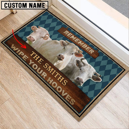 Farm House Door Mat, Charolais Wipe Your Hooves Custom Name Doormat, Custom Welcome Mats