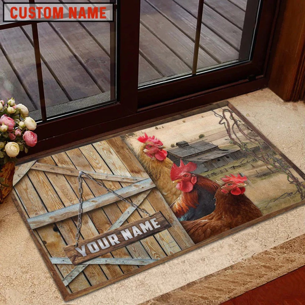 Farm House Door Mat, Chicken Barn Custom Name Doormat, Custom Welcome Mats