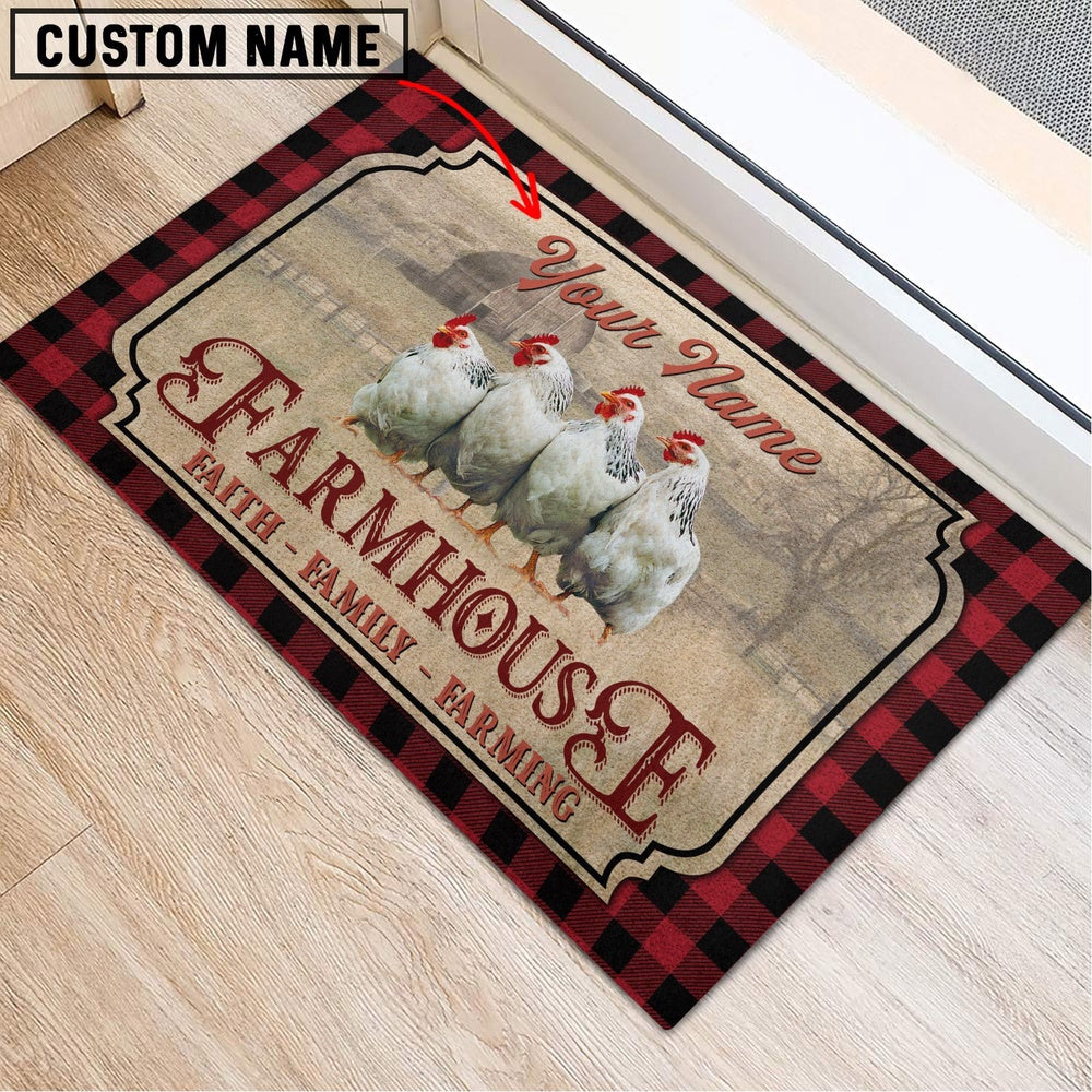 Farm House Door Mat, Chicken Faith Family Farming Custom Name Doormat, Custom Welcome Mats