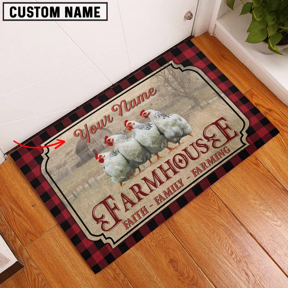 Farm House Door Mat, Chicken Faith Family Farming Custom Name Doormat, Custom Welcome Mats