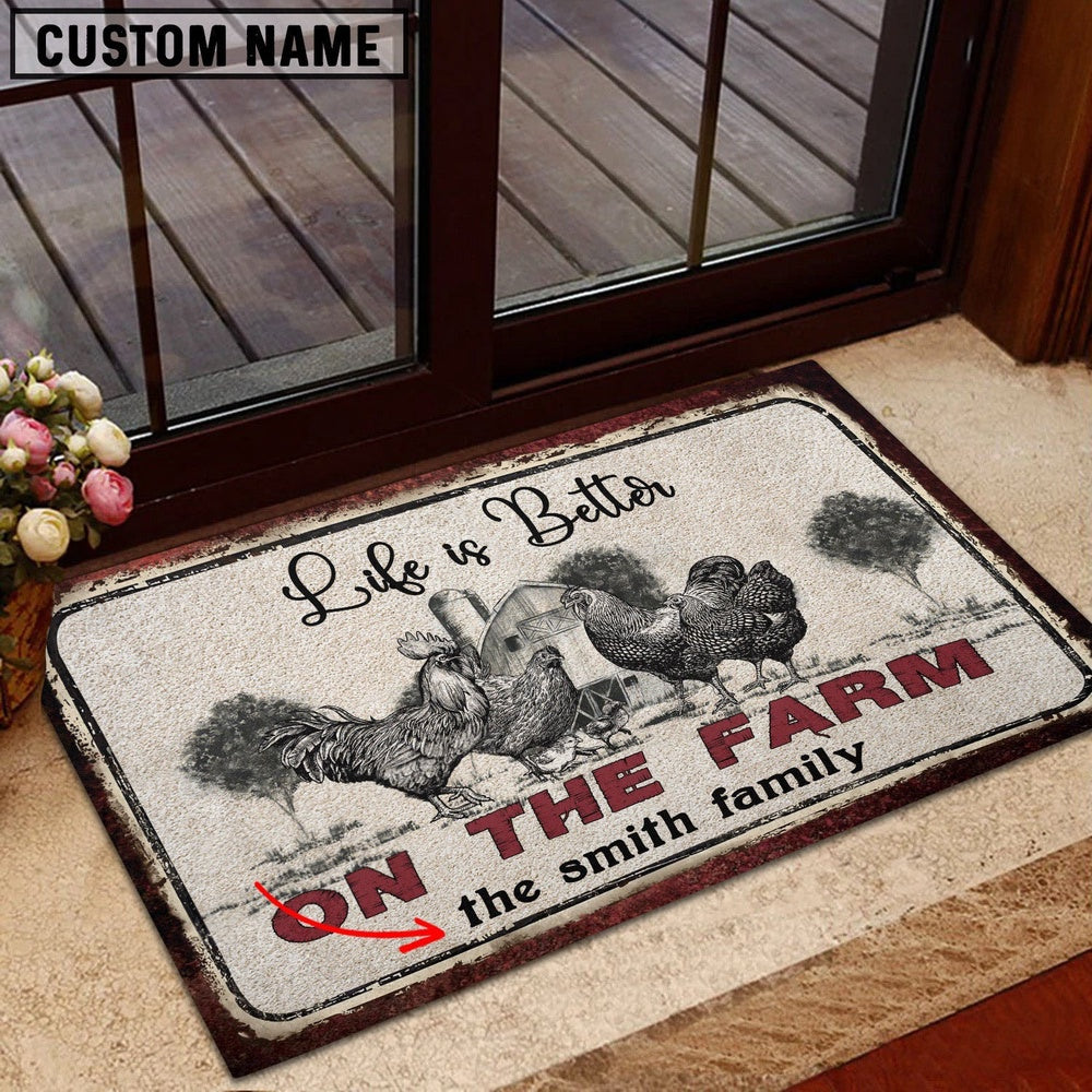 Farm House Door Mat, Chicken Life is Better Custom Name Doormat, Custom Welcome Mats