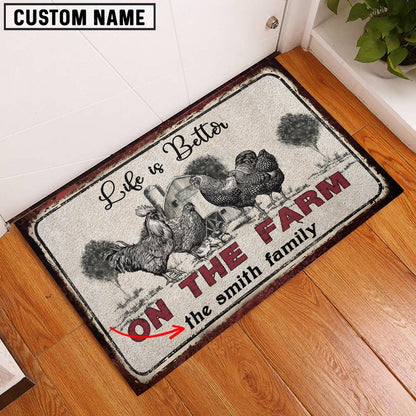 Farm House Door Mat, Chicken Life is Better Custom Name Doormat, Custom Welcome Mats