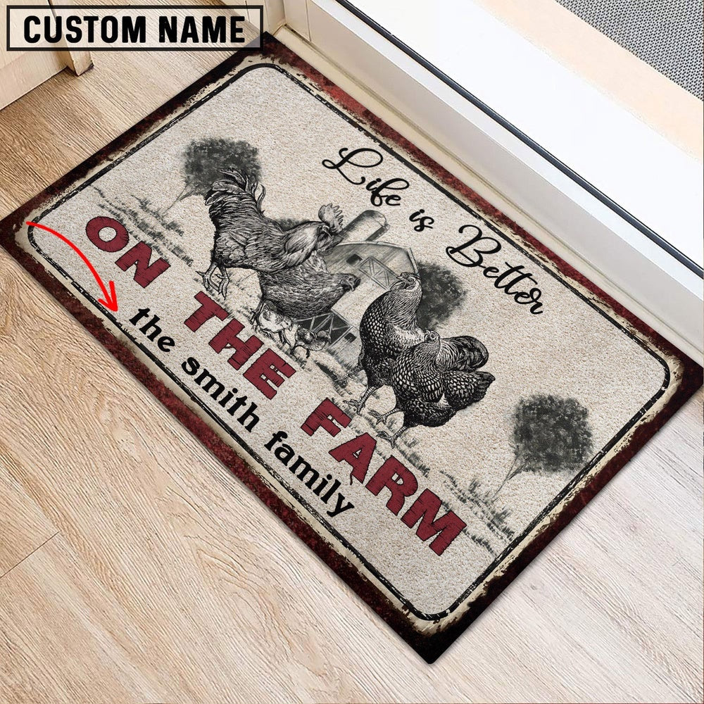 Farm House Door Mat, Chicken Life is Better Custom Name Doormat, Custom Welcome Mats