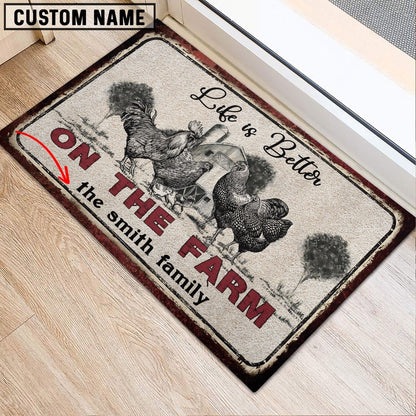 Farm House Door Mat, Chicken Life is Better Custom Name Doormat, Custom Welcome Mats
