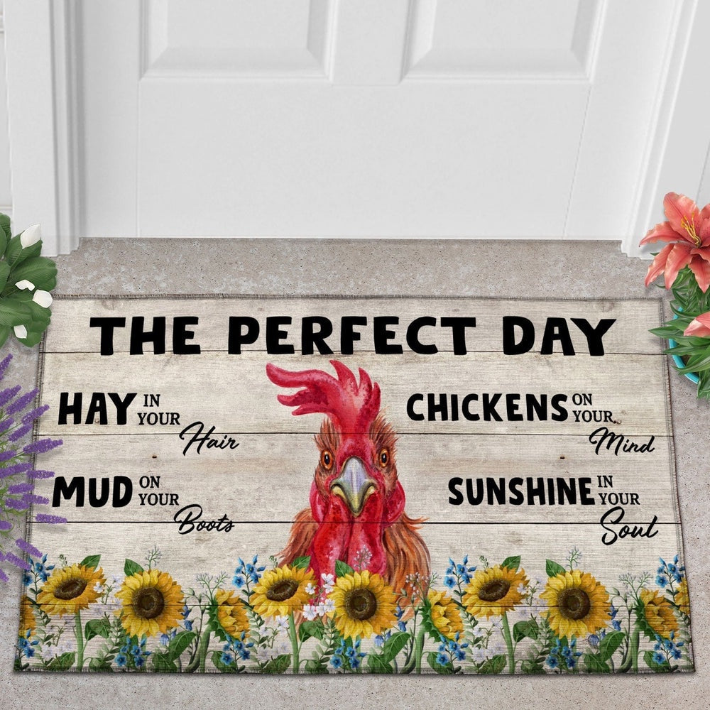 Farm House Door Mat, Chicken The Perfect Day Doormat, Custom Welcome Mats