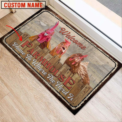 Farm House Door Mat, Chicken Welcome Custom Name Doormat, Custom Welcome Mats