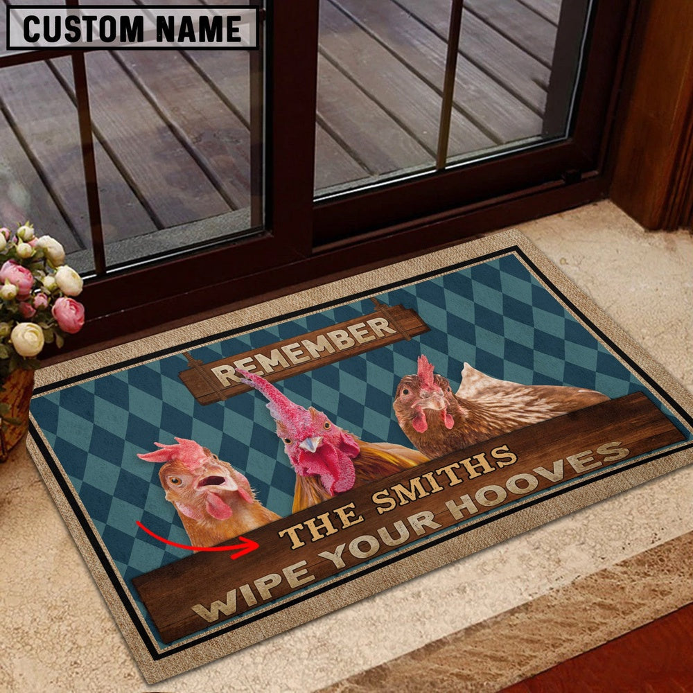 Farm House Door Mat, Chicken Wipe Your Hooves Custom Name Doormat, Custom Welcome Mats