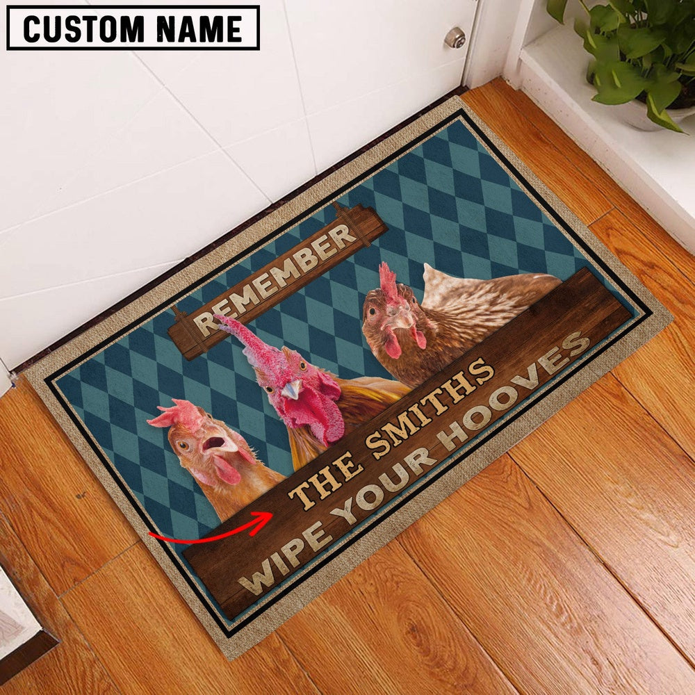 Farm House Door Mat, Chicken Wipe Your Hooves Custom Name Doormat, Custom Welcome Mats