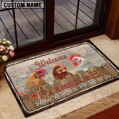 Farm House Door Mat, Chooks Custom Name Home To Where The Herd Is FarmHouse Doormat, Custom Welcome Mats
