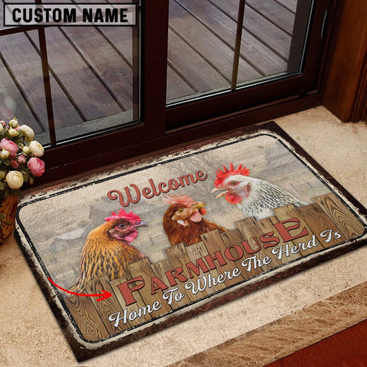 Farm House Door Mat, Chooks Custom Name Home To Where The Herd Is FarmHouse Doormat, Custom Welcome Mats