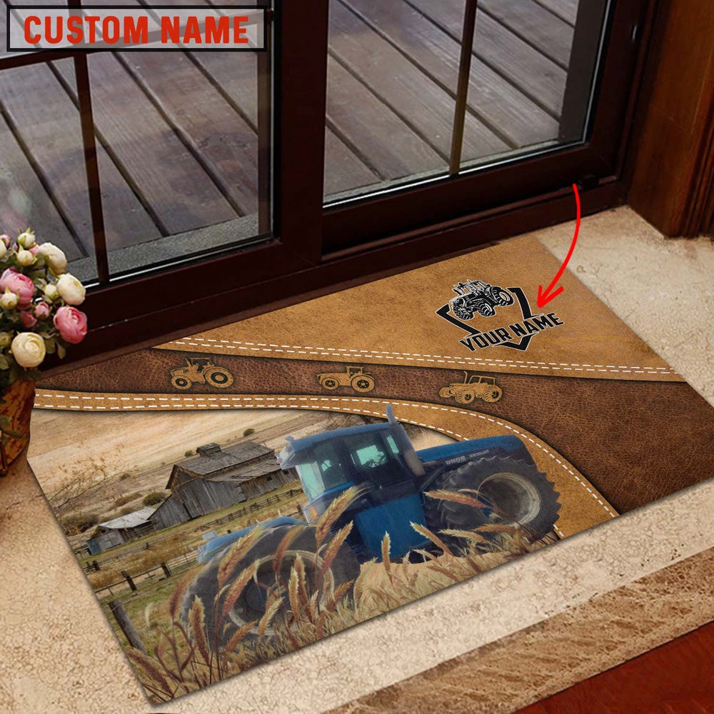 Farm House Door Mat, Custom Name Blue Tractor of Lorraine Fowler Doormat, Custom Welcome Mats