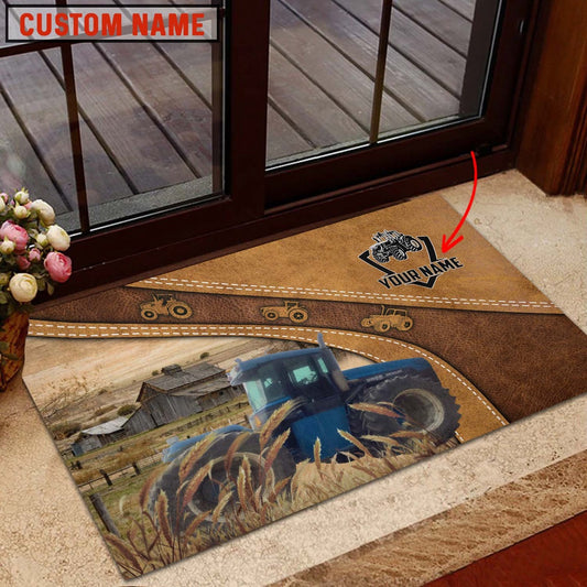 Farm House Door Mat, Custom Name Blue Tractor of Lorraine Fowler Doormat, Custom Welcome Mats
