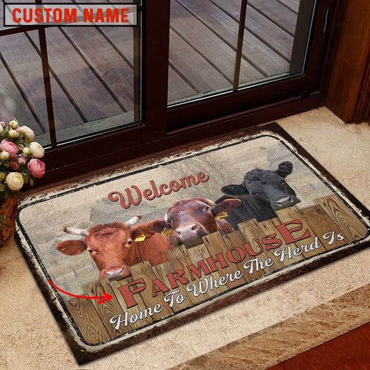 Farm House Door Mat, Dexter Custom Name Home To Where The Herd Is FarmHouse Doormat, Custom Welcome Mats