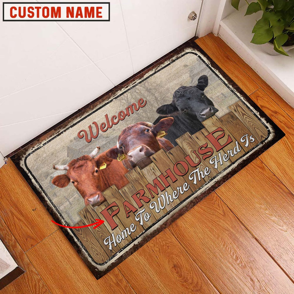 Farm House Door Mat, Dexter Custom Name Home To Where The Herd Is FarmHouse Doormat, Custom Welcome Mats