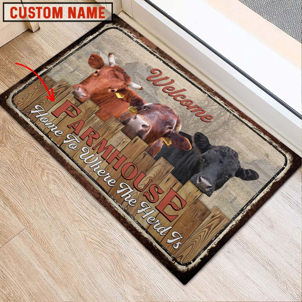 Farm House Door Mat, Dexter Custom Name Home To Where The Herd Is FarmHouse Doormat, Custom Welcome Mats