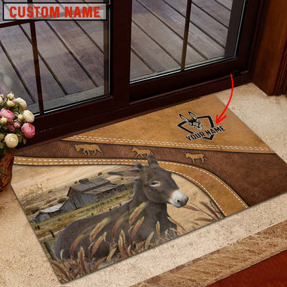 Farm House Door Mat, Donkey Personalized Welcome Brown Doormat, Custom Welcome Mats