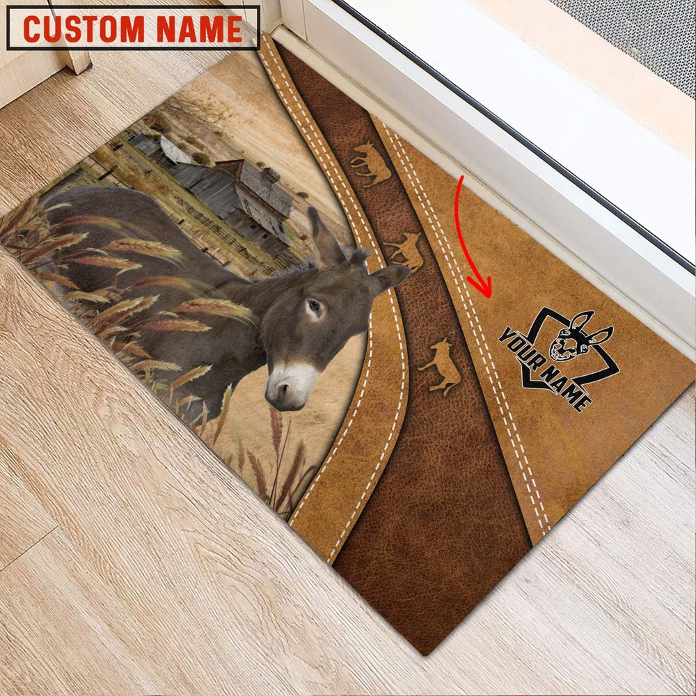 Farm House Door Mat, Donkey Personalized Welcome Brown Doormat, Custom Welcome Mats
