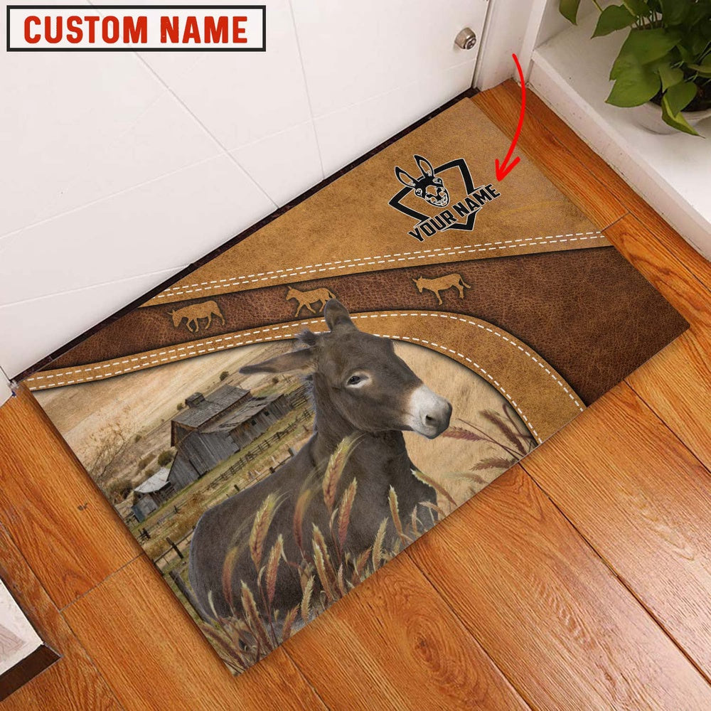 Farm House Door Mat, Donkey Personalized Welcome Brown Doormat, Custom Welcome Mats