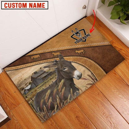 Farm House Door Mat, Donkey Personalized Welcome Brown Doormat, Custom Welcome Mats