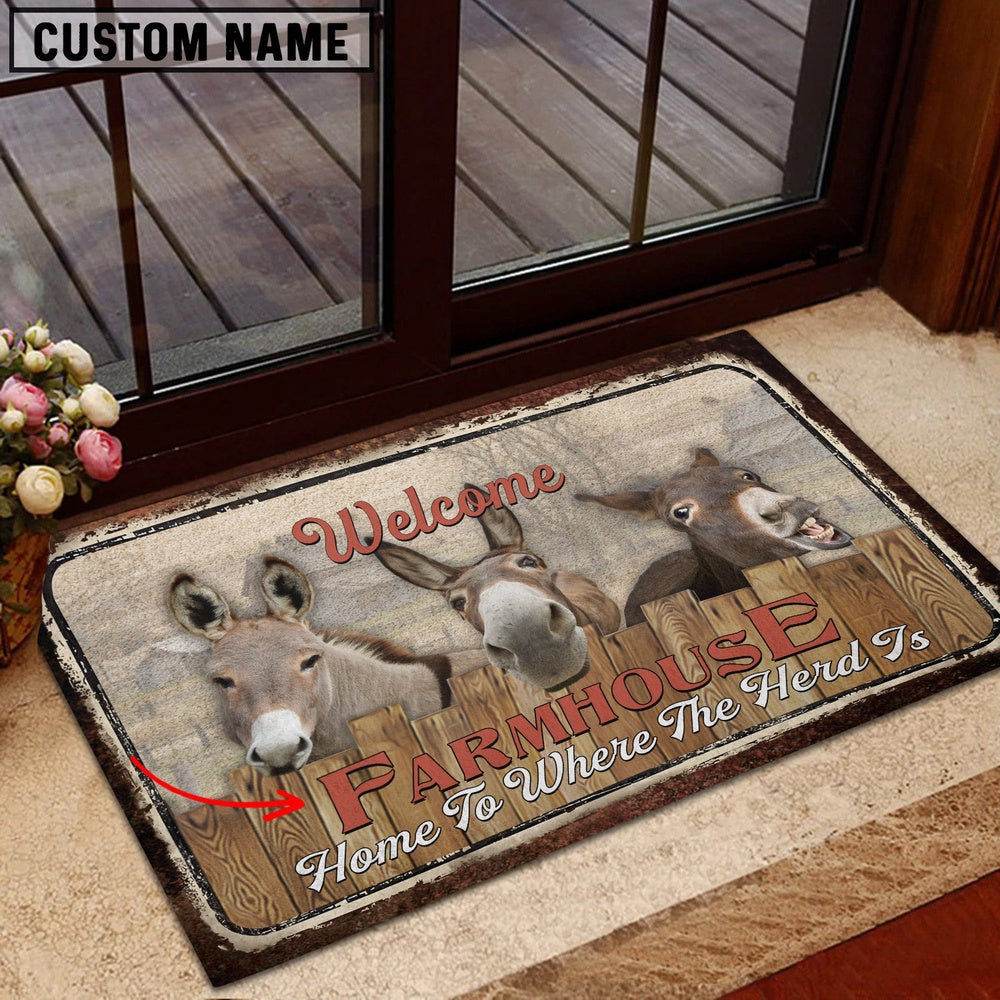 Farm House Door Mat, Donkey Personalized Welcome Doormat, Custom Welcome Mats