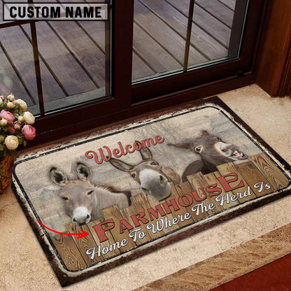 Farm House Door Mat, Donkey Personalized Welcome Doormat, Custom Welcome Mats