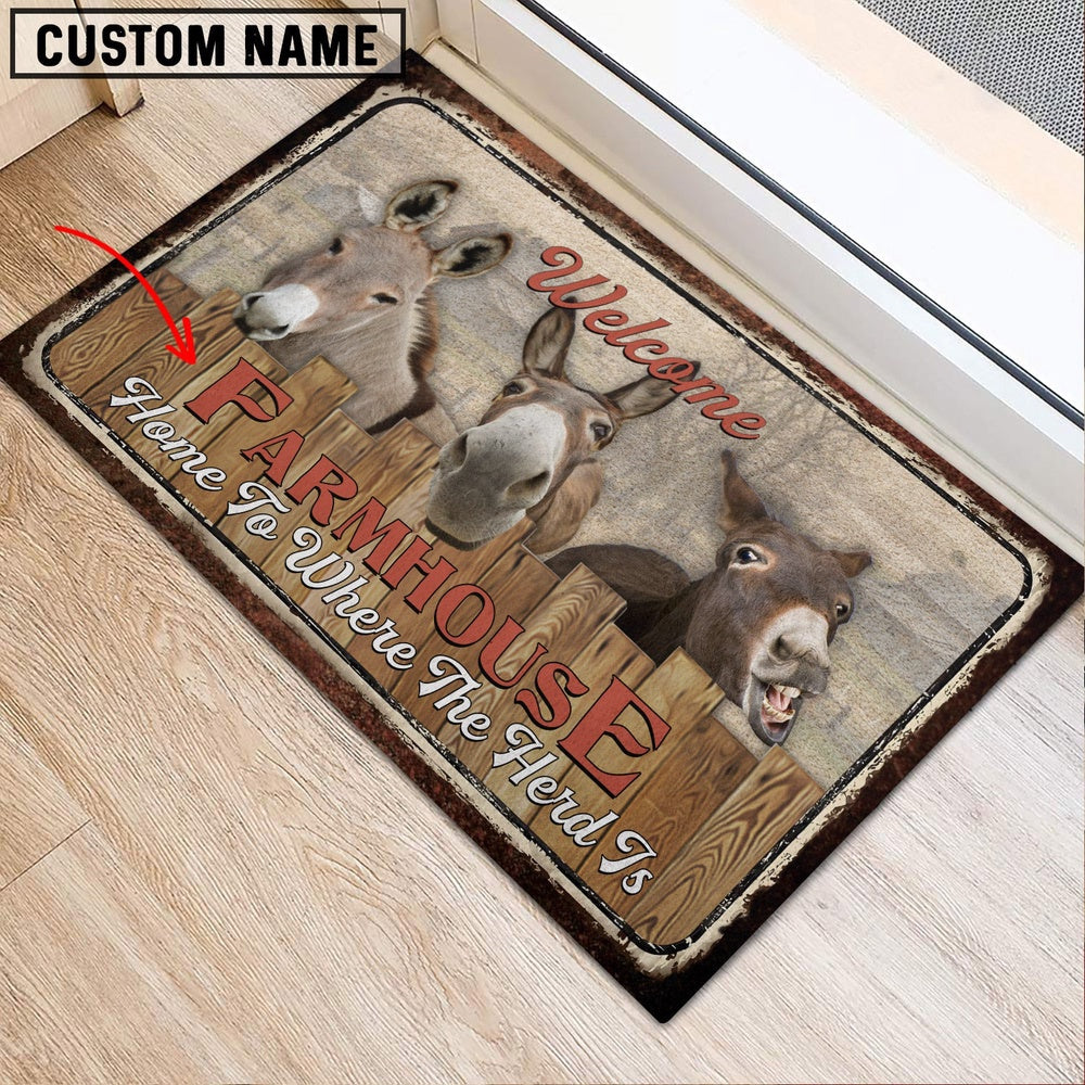 Farm House Door Mat, Donkey Personalized Welcome Doormat, Custom Welcome Mats