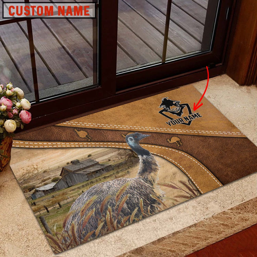 Farm House Door Mat, Emu Personalized Welcome Brown Doormat, Custom Welcome Mats