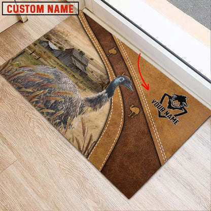 Farm House Door Mat, Emu Personalized Welcome Brown Doormat, Custom Welcome Mats
