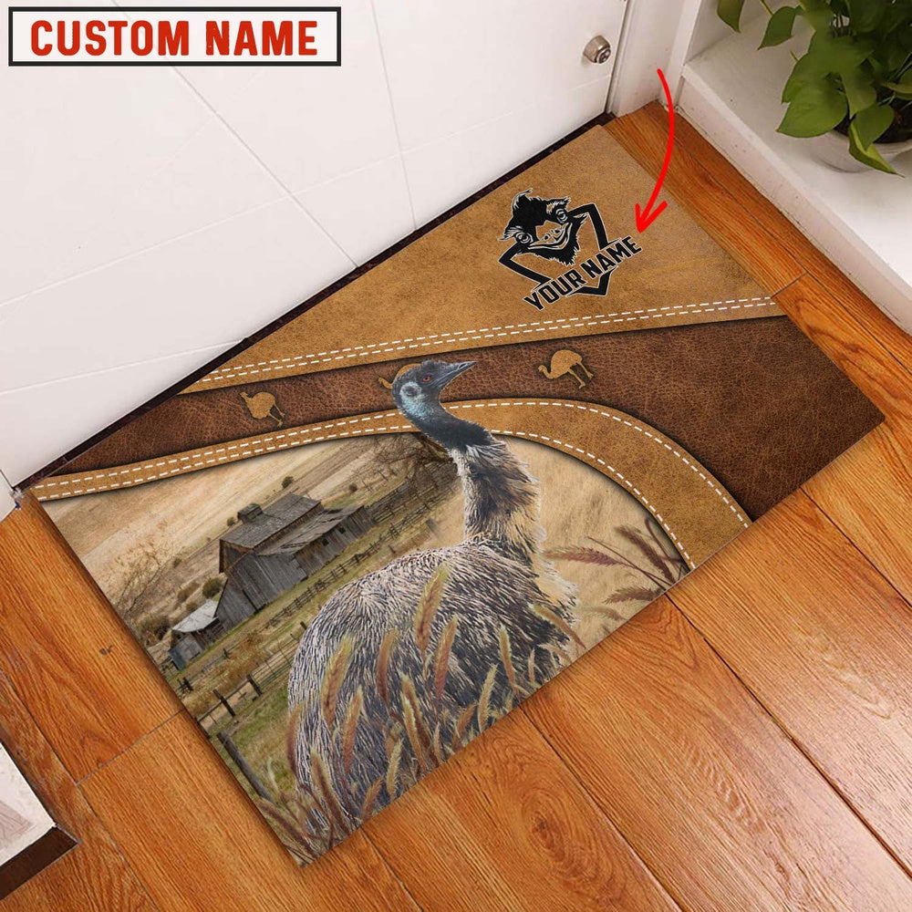 Farm House Door Mat, Emu Personalized Welcome Brown Doormat, Custom Welcome Mats