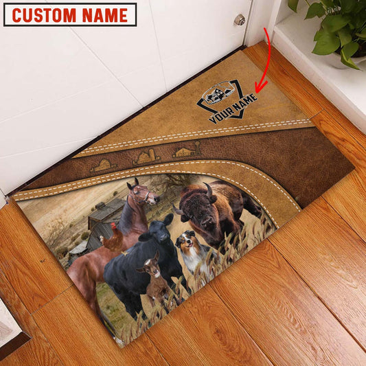 Farm House Door Mat, Farm Animal Personalized Name Welcome Doormat, Custom Welcome Mats