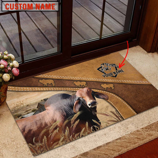 Farm House Door Mat, Farm Personalized Name Brahman Doormat, Custom Welcome Mats