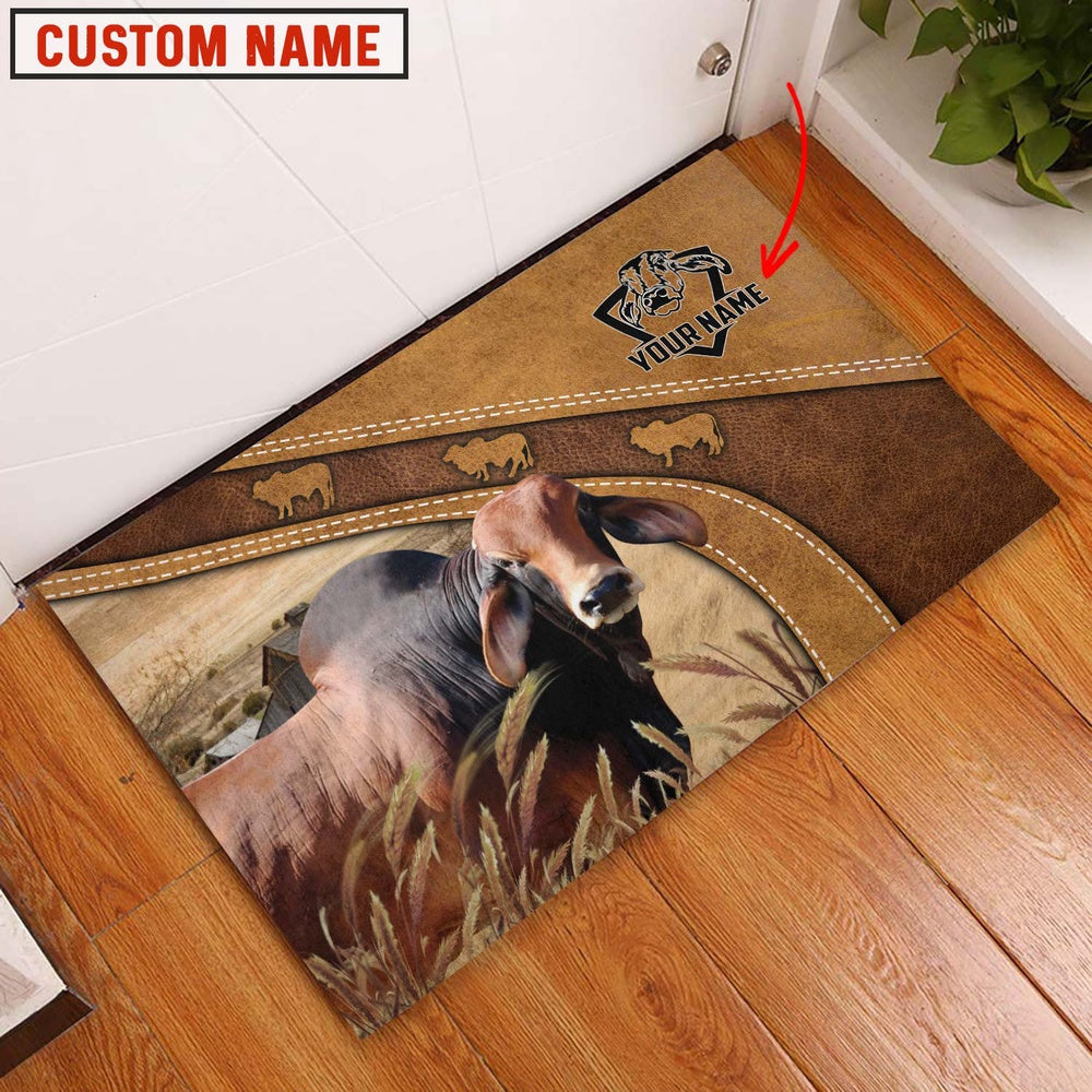 Farm House Door Mat, Farm Personalized Name Brahman Doormat, Custom Welcome Mats