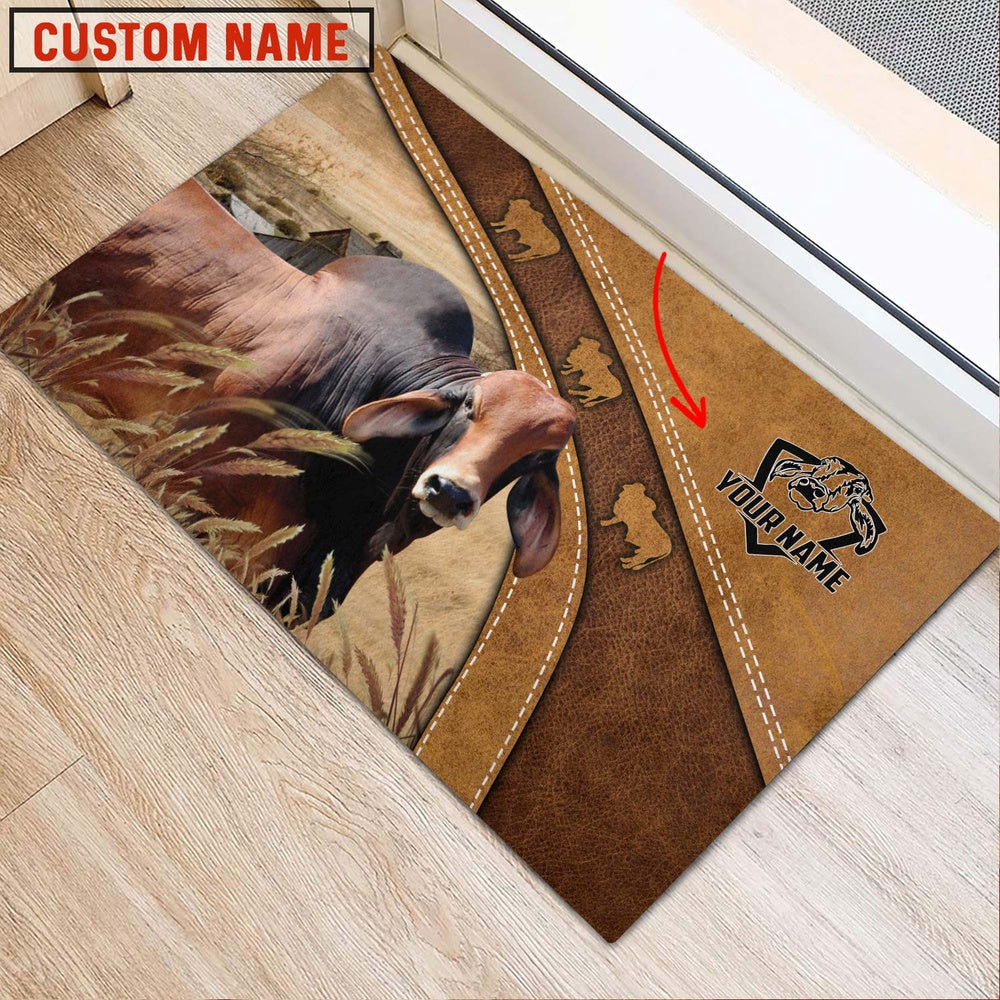 Farm House Door Mat, Farm Personalized Name Brahman Doormat, Custom Welcome Mats