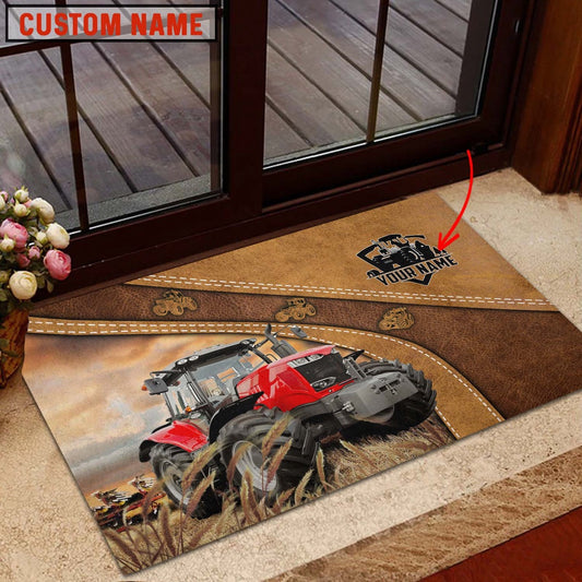 Farm House Door Mat, Farm Personalized Name Red Tractor Doormat, Custom Welcome Mats
